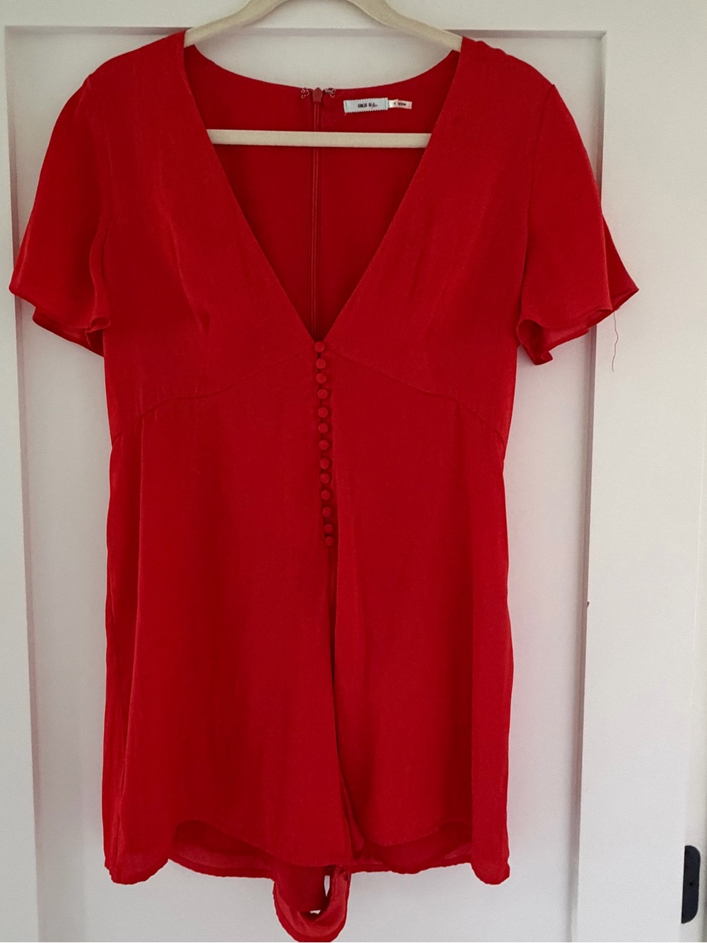Kimchi Blue Bright Red V-Neck Button-Front Romper